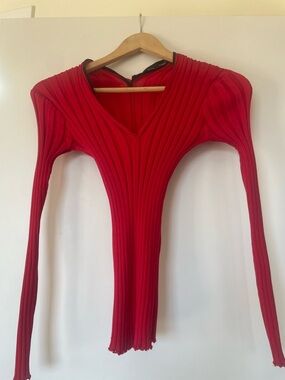 Proenza Schouler Red Ribbed V-Neck Top